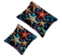 2Pcs Crowds of Starfish-551 Pocket Cosmetic Bag for Purses, Waterproof Makeup Bag Cosmetic Pouch, Portable No Zipper Makeup Bag, Multicolor 01, A：7.1x5.8in/18x14.8cm，B:4.7x4.5in/12x11.5cm