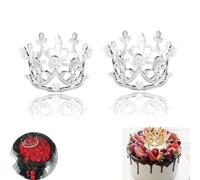 2pcs Crown Cake Topper Mini Tiara Birthday Crown Crystal Pearl Vintage Small Cake Crown Topper for Birthday Wedding Bouquet Flower Arrangements Baby Shower Decor Valentines Decor Gift (2pcs Silver)