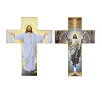 2Pcs Crucifix Wall Cross Set, Wooden Wall Cross with Flying and Standing Figures, Vintage Faith Cross Wall Hanging, Handcrafted Spiritual Gift for Living Room, Bedroom or Prayer Space