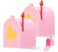 2PCS Cruise Duck Mailbox Magnetic Wall Mount Letter Box for Cruise Ship Cabin Door, Mini Plastic Mailbox with Movable Flag for Decor(Pink)