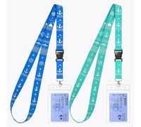 2Pcs Cruise Lanyards, Adjustable ID Holder, Waterproof Cruise Lanyard for Ship Cards, Secure Card Protector for P&O, Marella, MSC and More with Detachable Card Holders (Green & Light Blue)