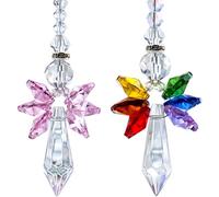 2pcs Crystal Angel Sun Catchers for Windows & Garden, Rainbow Maker Crystal Suncatcher with Vibrant Reflections - Elegant Hanging Decor Gift for Mom, Friends, Family (Rainbow + Pink)