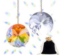 2pcs Crystal Ball Prism Suncatcher Window Hanging Glass Rainbow Sun Catcher Crystal Prism Suncatcher Ornament For Home Office, Garden Decoration Car Pendant (Colorful + Clear)
