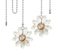 2Pcs Crystal Ceiling Fan Pull Chains, 1.8" Rainbow Fan Pull Decorative with 25" Ceiling Fan Chain Extender and Connector, Crystal Glass Flower Pendants for Bathroom Toilet Light Ceiling (Crystal AB)