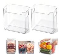 2PCS Crystal Clear Freezer Storage Bins, Clear Pantry Organizer Bins with Handle for Refrigerator, Stackable Fridge Storage Container, Kitchen Cabinet Organizer for Frozen Food, Meat, Vegetables (L)