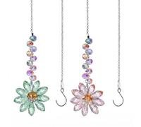 2Pcs Crystal Daisy Suncatcher for Windows, Rainbow Maker Hanging Crystal Ornament, Sun Catchers for Window, Garden, Car, Home Decor, Green/Pink Daisy Suncatcher