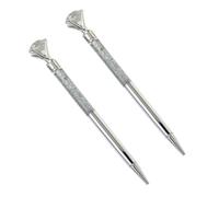 2pcs Crystal Diamond Metal Ballpoint Pens Silver Retractable Pair | Decorative Sparkle for Autograph Cards, Guest Books, Award Ceremonies, Travel, Back to School Party