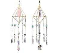 2PCS Crystal Double Pointed Column Moon Creative Wind Chime Pendant Decoration Garden Crystal Wind Chime(Pink White)
