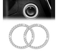 2Pcs Crystal Double Rhinestone Car Engine Start Stop Decoration Ring, Car Interior Accessories Interior Diamond Rhinestone Crystal Rhinestone Ring Key Ignition Starter & Knob Ring(White)