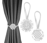 2Pcs Crystal Flower Curtain Clips, Sparkling Magnetic Tiebacks, No Drilling Stretchy Curtain Buckle Holder, Decorative Drapery Tie Backs with Spring, Stretchy Drapes Tiebacks for Home Office