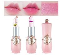2Pcs Crystal Flower Jelly Color Changing Lipstick Magic Lipstick Lip Gloss with Flower inside,Clear Flower PH Glitter Jelly Lipstick with Real Flowers Prime Lip Color Change Changing Lipstick Lip Blam