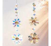2Pcs Crystal Flower Suncatcher for Windows, Rainbow Maker Hanging Crystal Ornament for Home, Garden, Car, Colorful Sun Catcher Crystals Window Decor, Decorative Crystal Sun Catcher