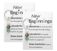 2PCS Crystal Keychain Gift,Crystal Keychain New Beginnings Gift,Good Luck Keyc/hain g/ifts for Women,Treatment Cr/ystal G/ifts for Women,Moonstone Cry/stal Key/chain G/ifts,Cryst/al Set Keych/ain Card