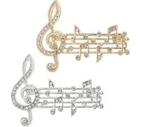 2pcs Crystal Music Note Melody Brooch Pin - Golden&Sliver Plated Metal Broaches Pins Elegant Note Treble Clef Brooch Boutonniere for Women Girls Wedding Christmas Clothing Decoration