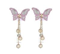 2Pcs Crystal Pink Butterfly Rhinestones Retractable Badge Reel,Bling Diamond Nurse Badge Holder Reels with Swivel Alligator Clip Badge Holders Identification Badges and Supplies Decorative Accessories