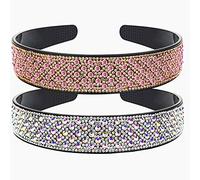 2Pcs Crystal Rhinestone Headband Teeth Comb Headbands Crystal Beaded Bling Hairbands Non-slip Hard Headbands Wide Hair Hoop Hair Accessories for Women Girls