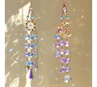 2pcs Crystal Sun Catchers for Windows, Star and Moon Shaped Hanging Garden Ornaments, Whimsical Decor for Home Patio and Balcony Crystal Suncatcher for Natural Light, Vibrant Window Decoration