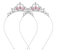 2PCS Crystal Tiara Heart Rhinestone Princess Crown Birthday Headpiece Cute Bling Hair Band Party Decorations Headband Accessories for Women Girls Kids Festival Wedding Bridal