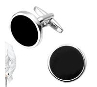 2Pcs Cufflinks For Men, Black Tone Cuff Link Set For Weddings, Round Shape Men's Cufflinks With Bullet Back Toggle Closure, For Men Suitable For Wedding, Banquet, Ceremony, Business