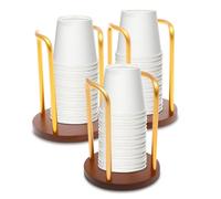 2Pcs Cup and Lid Holder, Single+ Double Cup Dispenser for Under 3.94 Inch Diameter, Metal Cups Storage Organizer with Wood Base for Office Kitchen Gym Bar Countertop Breakroom