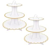 2PCS Cupcake Stand Cake Cardboard 3-Tier Cardboard Cupcake Stands White Cardboards Cupcakes Holder, 3- Tier Dessert Holder, Round Cupcakes Display Tower, Tea Dessert Stand for Birthday Party Wedding