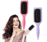 2PCS Curl Defining Brush for Curly Hair - Boar Bristle Styling Brush for Women & Men, Less Pulling (Pink, Purple)