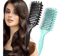 2Pcs Curly Hair Brush,Curl Defining Brush,Detangle Hair Brush define styling brush for Wet Thick Curly Hair,Soft Bristle Vent Detangling Paddle Brush Comb for Women Men Girls (Black+Green)