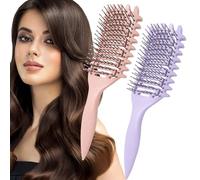 2Pcs Curly Hair Brush,Curl Defining Brush,Detangle Hair Brush define styling brush for Wet Thick Curly Hair,Soft Bristle Vent Detangling Paddle Brush Comb for Women Men Girls (Pink+Purple)
