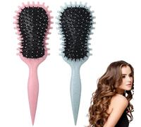2pcs Curly Hair Brush, Curl Defining Brush for Curly Hair, Boar Bristle Define Styling Hairbrush Curl Define for Women Men Girls Combing Shaping, Blue+Pink