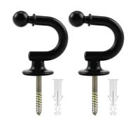 2Pcs Curtain Holdback Hook, Metal Curtain Tie Back Hooks U Shaped Wall Mounted Curtains Tieback Holder Curtains Holdbacks for Home Decor Drapes Shower Drapery Voile Towel Keys Clothes, Black