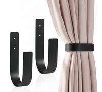 2Pcs Curtain Holdbacks,Black Shaped Curtain Tie Backs,Wall-Mounted Modern Tiebacks Drapery Holders for Living Room, Bedroom,Shower(U-Shaped)
