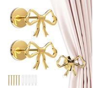 2Pcs Curtain Holdbacks,Metal Bow Curtain Tiebacks,Wall Mounted Curtains Holdback Clips,Gold Decorative Holders Tie Backs,Modern Drapery Pull Back Hooks for Home Office Window