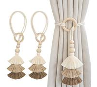 2PCS Curtain Tie Backs, Adjustable Curtain Holdbacks with Tassel Design, Modern Simplicity Curtain Tiebacks for Thin & Thick Home & Office Window Draperies (Beige)