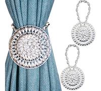 2PCS Curtain Tiebacks Buckle Magnetic Clips No Drilling Drapery Holdbacks Holders with Stainless Spring Wire Rope for Bedroom,Living-Rooms,Office Decoration,Silvery