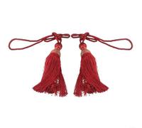 2pcs Curtain Tiebacks with Ball Tassel - Magnetic Drape Holdbacks for Heavy Drapes - Gold Rope Tie Band 71cm(Red)