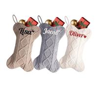 2Pcs Custom 16.5Inch Large Stockings Christmas, Personalized Embroidered Name Large Bone Shape Cable Knit Xmas Stockings for Fireplace Holiday Party Decor