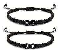 2Pcs Custom Couple Matching Bracelets, Personalized Couples Bracelets for Him & Her, Handmade Braided Adjustable Rope, Handmade Rope Friendship & Relationship Gift for Anniversary, Birthday (2Pcs)