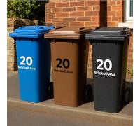 2Pcs Custom Wheelie Bin Stickers, Personalized Vinyl House Number & Street Address Decals, Waterproof Outdoor Trash Can Labels For Garbage & Recycling Bins(15x20 cm)