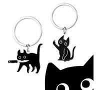 2PCS Cute Black Cat Keychains Set, Funny & Expressive Kitty Keyrings, Unique Pet Lover Gifts, Charming Bag Charms for Keys, Backpacks, Kawaii Animal Accessories for Women Men Girls Boys