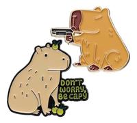 2pcs Cute Capybara Pin Don't Worry Be Capy Brooch Pin Cartoon Animal Badge Lapel Pins for Clothes Jackets Hat Decoration