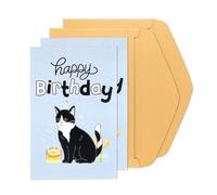 2pcs Cute Cat Birthday Card, Happy Birthday Card from Cat Color Coated Paper Funny Birthday Card with Black Cat Cake for Mom Dad Sister Brother Friend Boyfriend Girlfriend