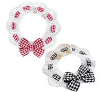 2Pcs Cute Cat Collar Knitted Flower-Shaped Cat Collar With Bow Button Closure 12-14" Adjustable Neck Cat Collar Breakaway