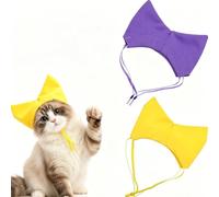 2Pcs Cute Cat Ear Pet Shower Cap, Waterproof Adjustable Pet Bonnet Hat, Comfortable Bathing Head Cover for Cats and Small Dogs, Purple and Yellow (Yellow)