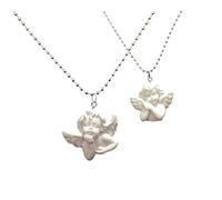 2pcs Cute Cupid Angel Pendant Stainless Steel Necklace, Long Chain Baby Shaped Jewelry Sweetheart for Women Man Friendship Girl Gifts, Metal