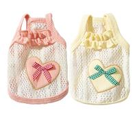 2Pcs Cute Dog Clothes, Breathable Cloth Dog Shirt with Heart and Bow Decoration, Soft Pet Cats Puppy Clothes for Spring Summer, Suitable for 3-4 Pounds Puppy for Small Dogs Girl