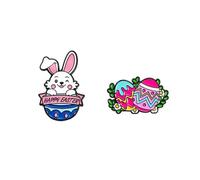 2PCS Cute Easter Rabbit Brooch Pin Set Happy Easter Bunny Carrot Easter Egg Enamel Pins Funny Easter Badges Holiday Jewelry Gifts, Alloy Steel, no gemstone