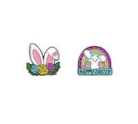 2PCS Cute Easter Rabbit Brooch Pin Set Happy Easter Bunny Carrot Easter Egg Enamel Pins Funny Easter Badges Holiday Jewelry Gifts, Alloy Steel, no gemstone