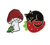 2pcs Cute Enamel Pins Mushroom Black Cat Shape Novelty Cartoon Cute Enamel Brooch Pins Kawaii Pins for Jackets Clothes Bags Backpack Lapel Hat Gift