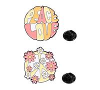 2pcs Cute Flower Peace Sign Brooches Set for Women Girls Round Pink Enamel Daisy Hippie Love Peace Symbol Breastpin Lapel Pins Dainty Dress Accessories Holiday Festival Jewelry Gifts Souvenirs