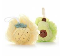 2PCS Cute Fruit Bath Sponges for Kids, Loofah Mesh Puff Exfoliating Body Scrubber, Soft Shower Sponge Ball in Beauty Bathing Accessories